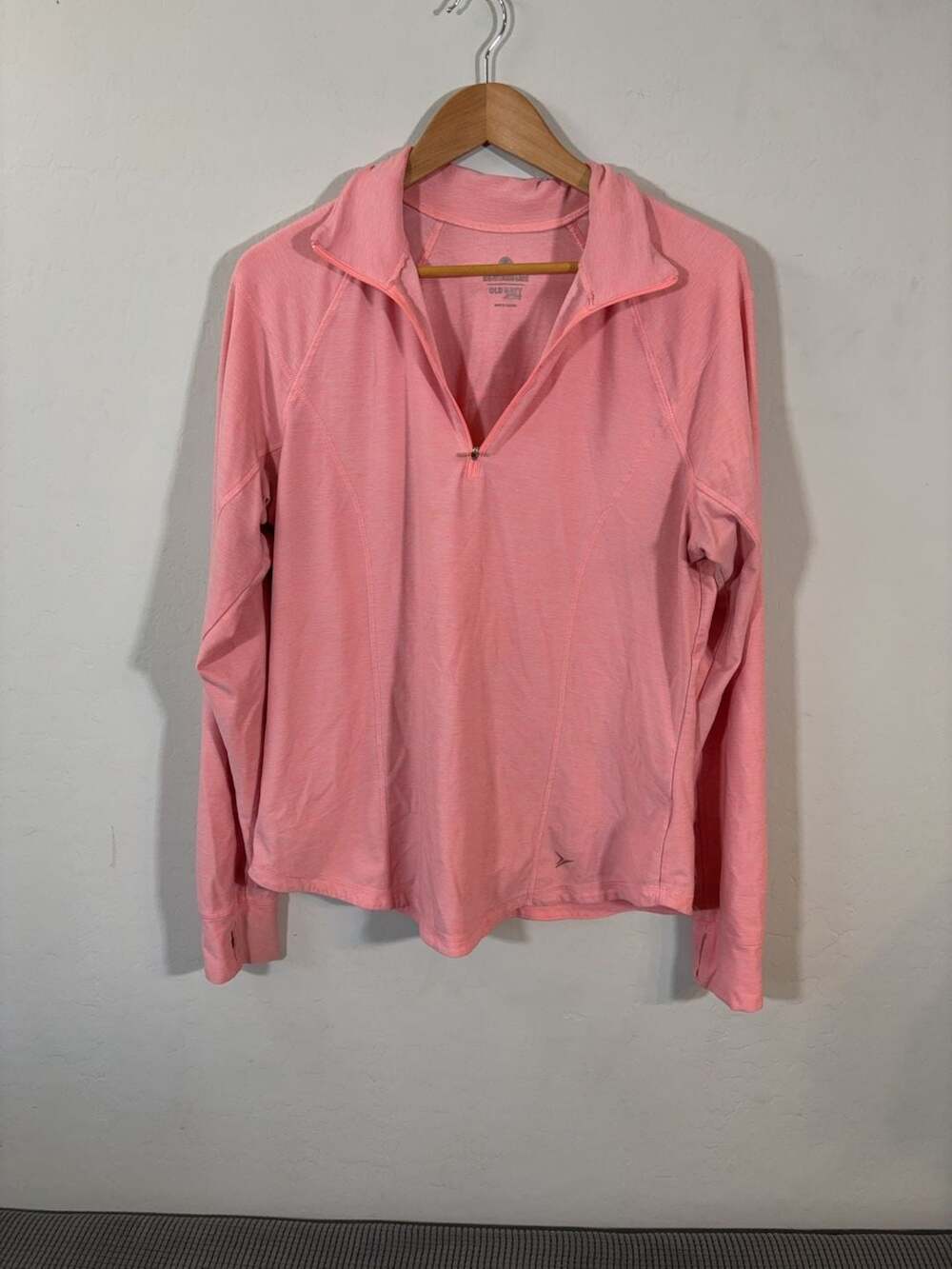 Old Navy Active Women's Semi-Fitted Pink Heathered 1/4 Zip Pullover with Thumbho